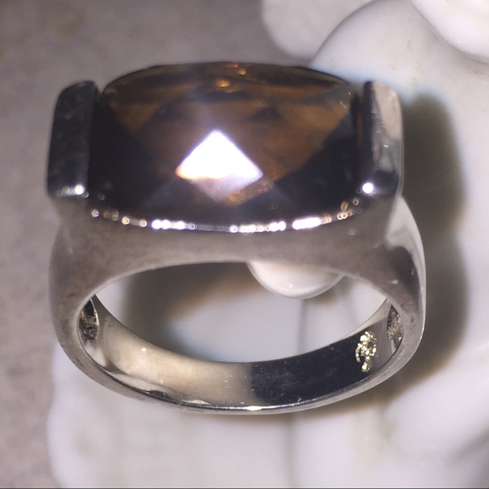 10KT Gold Emerald Cut Smoky Brown Topaz Ring